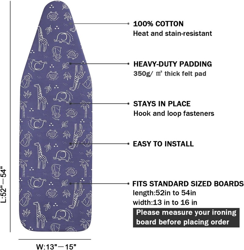 LCLW Ironing Board Cover and Pad Standard Size 15 x 54,3 Pairs of Hook and Loop Fastener Straps,Elastic Edges,Cotton Iron Board Cover with Scorch Resistant Thick Padding (Pattern B) - Image 2